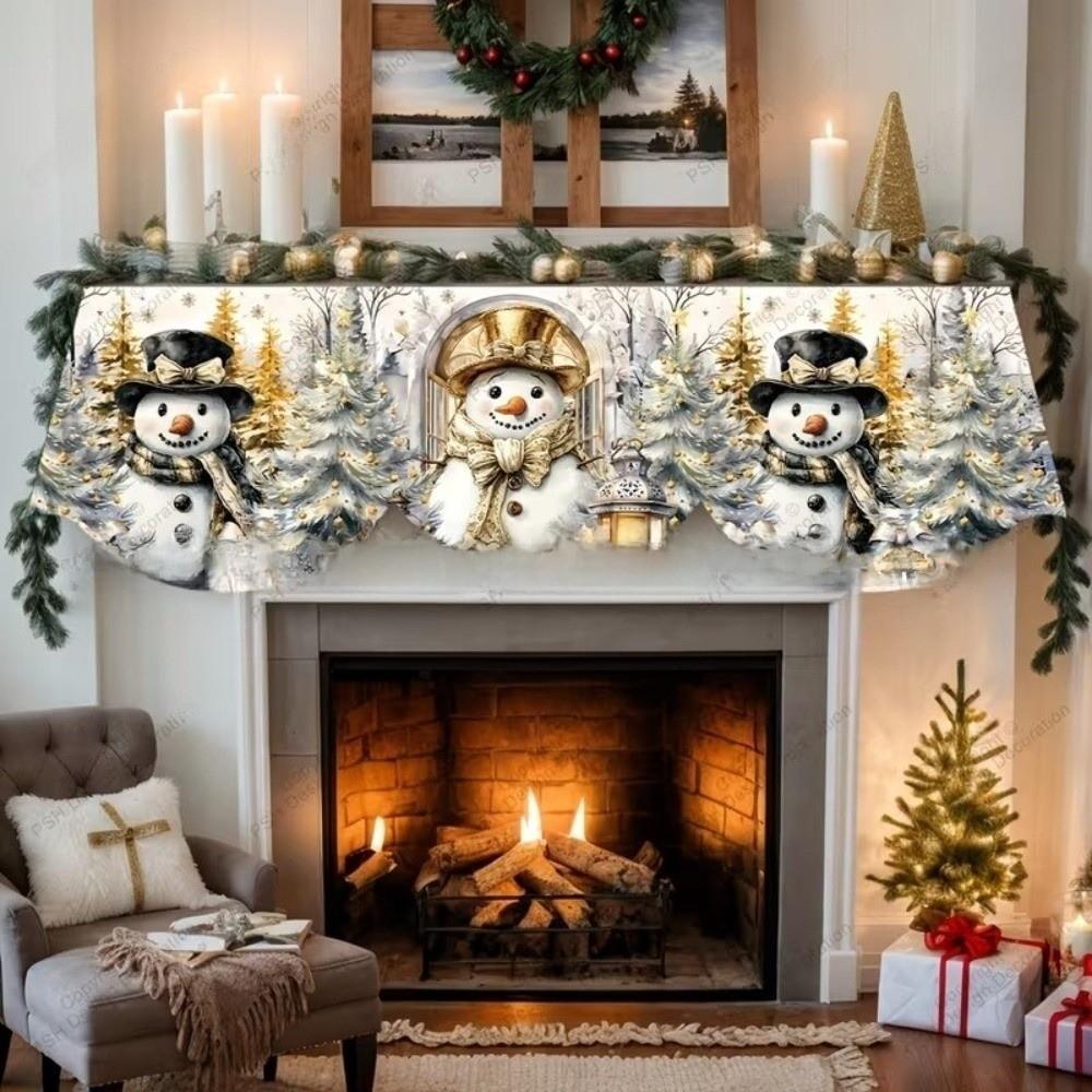 Santa Claus Mantel Topper Snow Landscape Xmas Mantel Decor Fireplace Shelf Cover Winter Holiday