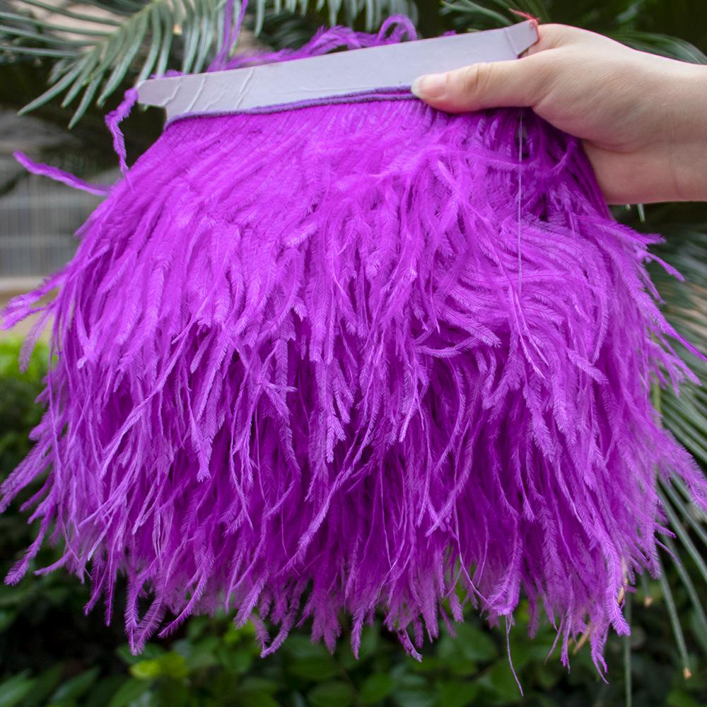 Feather1M Leather Pink Ostrich Feathers Trim 10-22cm Real Ostrich Plumes for Dress Sleeve Jacket Edge Burlesque Carnival Costume Design