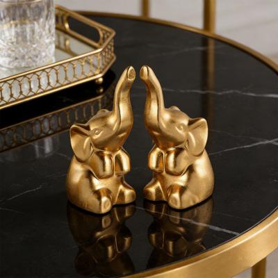 1 Pair Elephant Ornament Resin Statue with Raised Trunks Decorative Couple Figurine Home Anniversary Decor