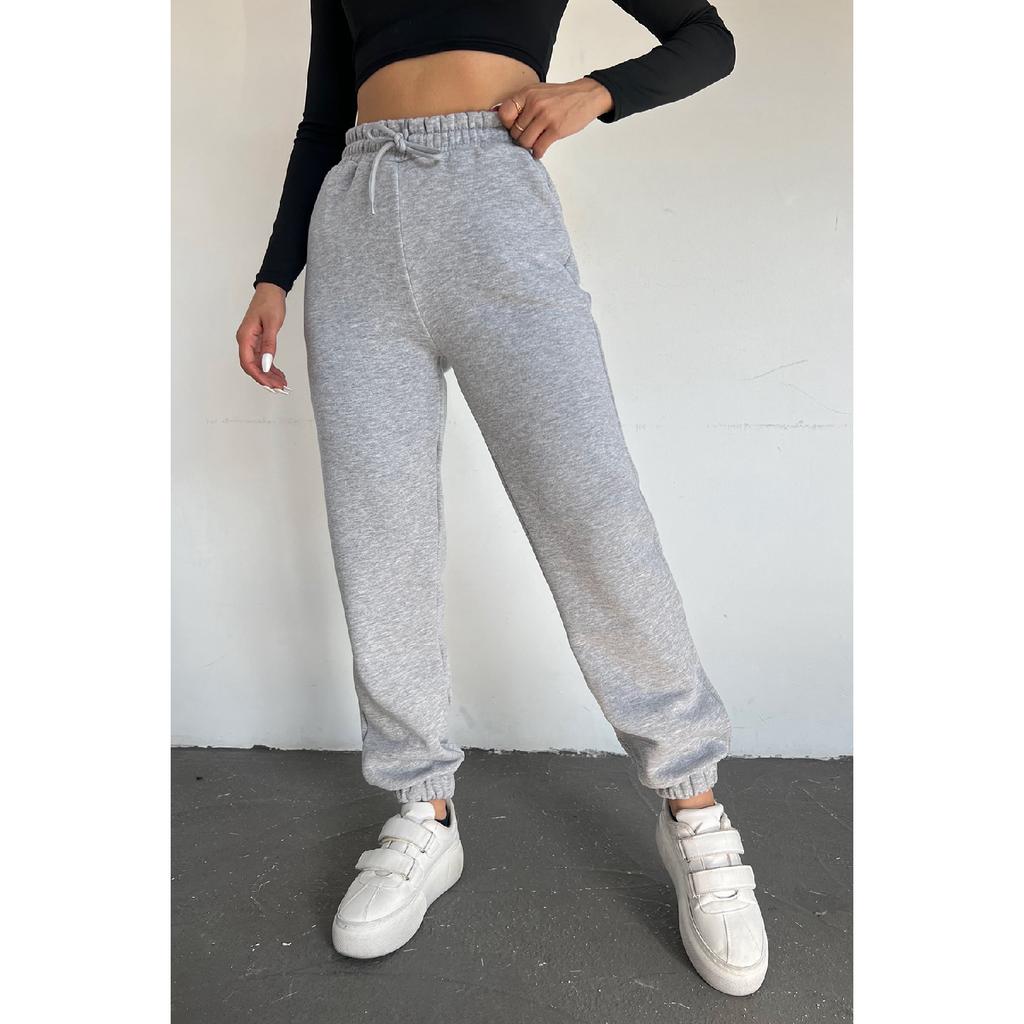 Dámské černé zimní tlusté vnitřní fleecové tepláky s vysokým pasem Basic Jogger