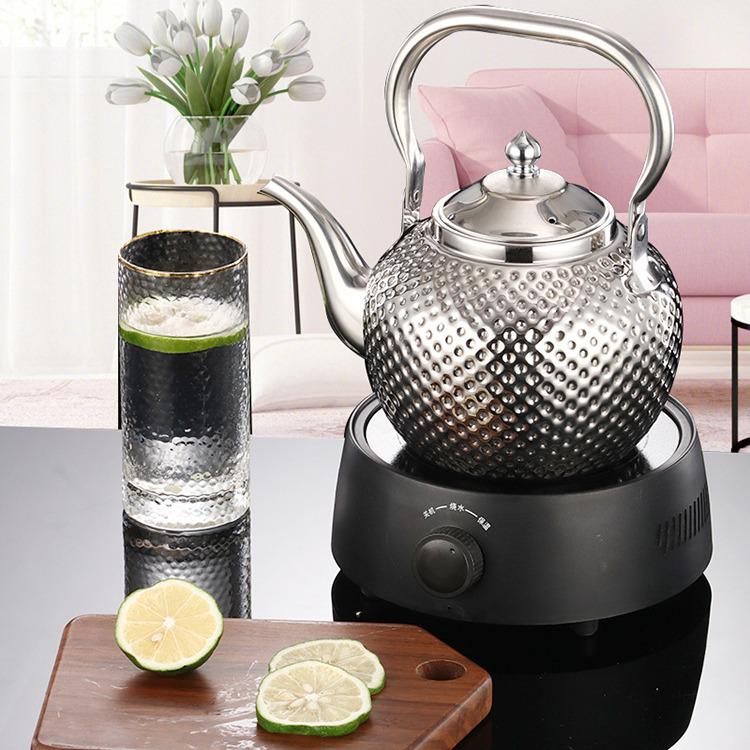 Gold Spherical Stainless Steel Kettle with Hammered Texture - Large Capacity for Hotels and Restaurants.