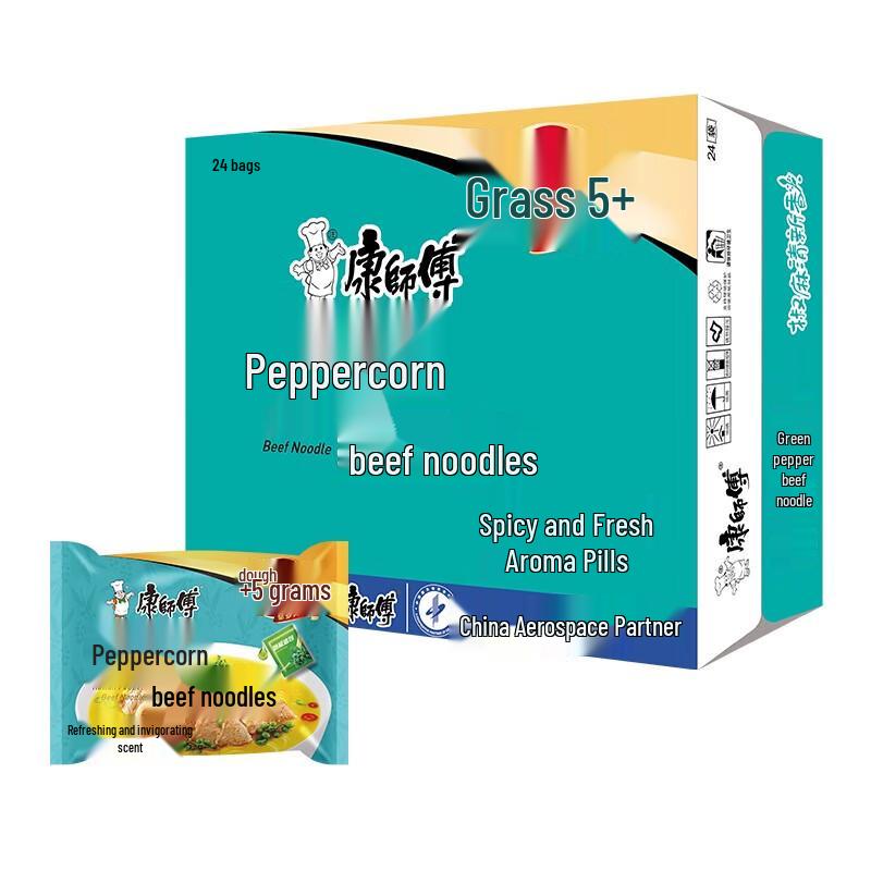 Kang Shi Fu Classic Green Pepper Beef Instant Noodles, 24-Pack