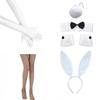 Adult Rabbit Ear Headband+Wrist Cuffs with Long Glove&Fish Net Stocking Set Easter Necktie for Woman Festival Gift