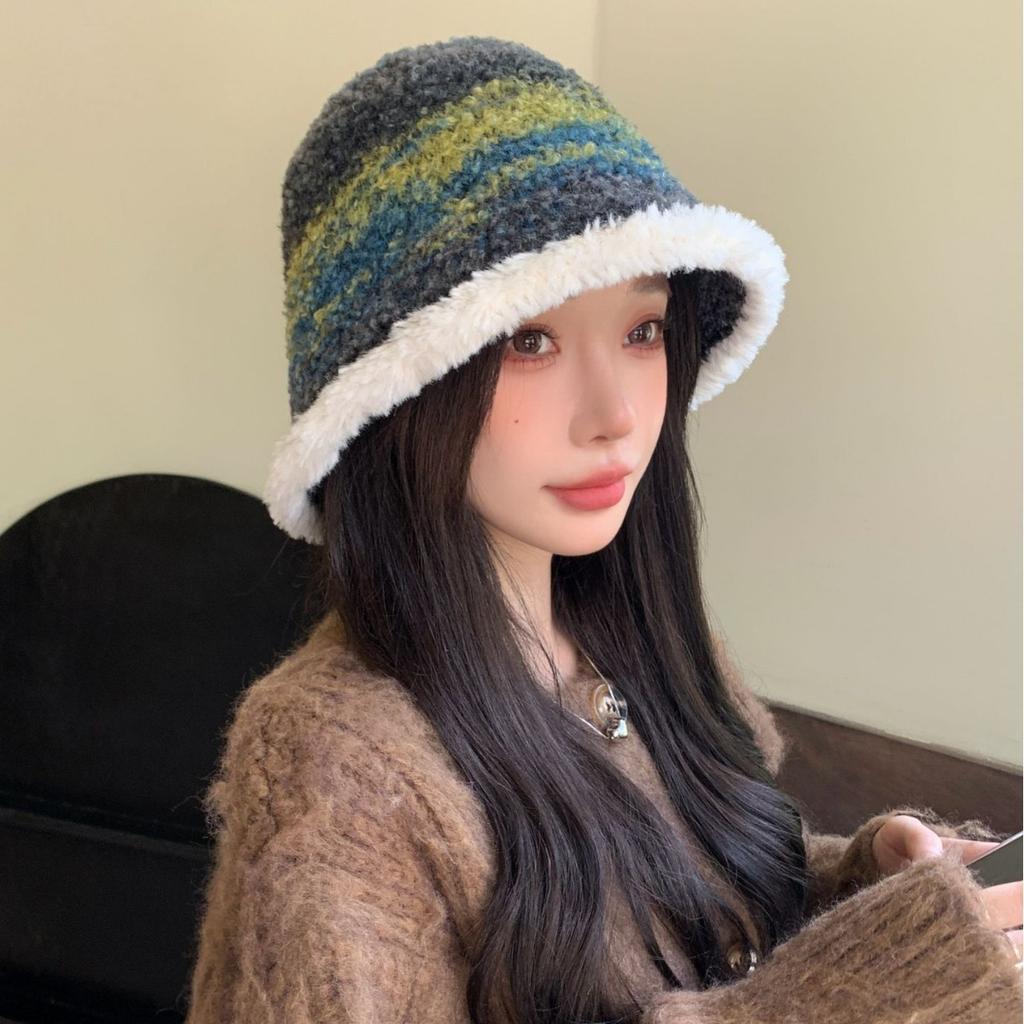 Autumn and Winter Face Showing Japanese Style Wool Bucket Hat Knitted Warm Fisherman Hat Outdoor Leisure