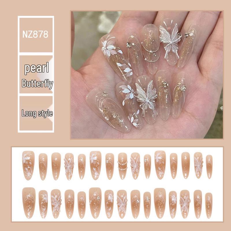 3D Pearl Rhinestone Butterfly Floral Wrap Fake Nail Stickers, 30 Pieces, One Size