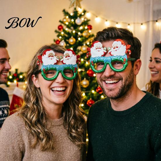 Occhiali da Festa di Babbo Natale Occhiali di Natale, Montature Festose Glitterate, Cappello Albero Pupazzo di Neve Orso Occhiali Divertenti per Bomboniere Pan di Zenzero