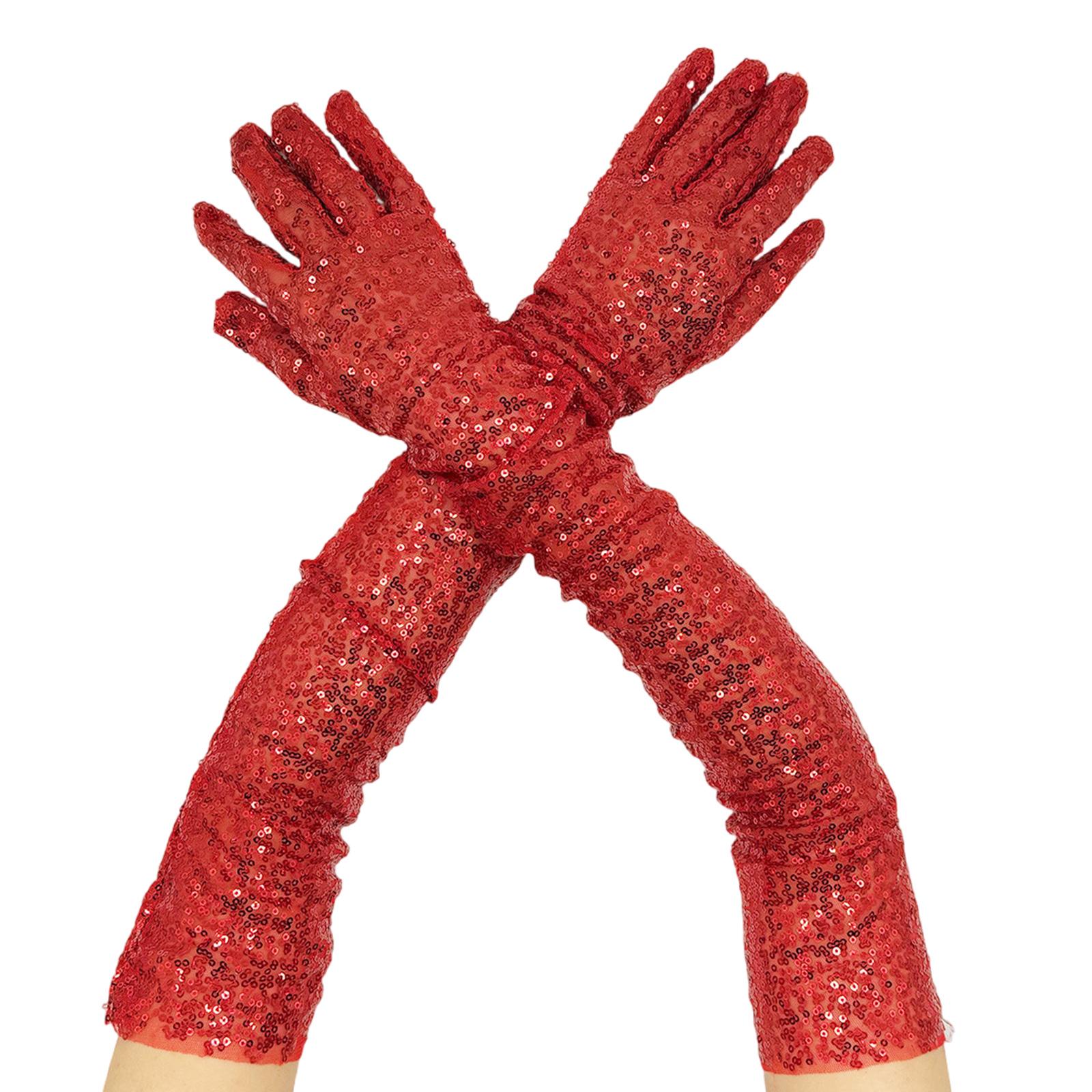 

Элегантные длинные перчатки с пайетками для женщин, девушек, блестящий аксессуар для вечеринки, танцевального костюма, перчатки до локтя, перчатки для церемонии, вечеринки красный