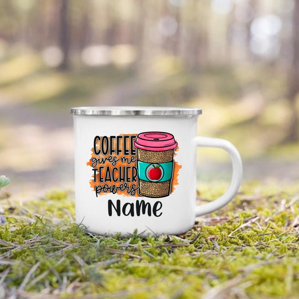 Personlised Mug Teachers Change The World Print Coffee Cups Custom Name Drinks Enamel Cup Teacher s Day Thanks Gift for Teacher