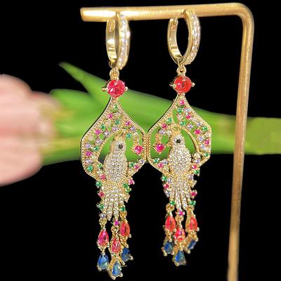 CMM Vintage Hoop with Multicolor Animal Phoenix Pendant Cubic Zircon Long Tassel Party Dangle Earrings for Women Bohemian Jewelry