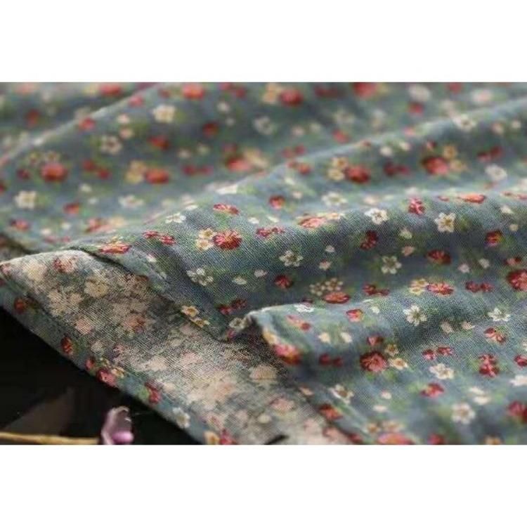 Vintage Floral Print Cotton Linen Blouse for Women Asian Size Long Sleeve Top Casual Lace Patchwork Collar Artistic Autumn Button Shirt