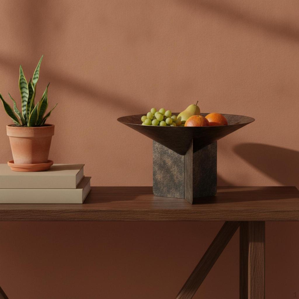 Tray with Geometric Base Distressed Decorative Vintage Sculptural Bowl for Interior Stylists,