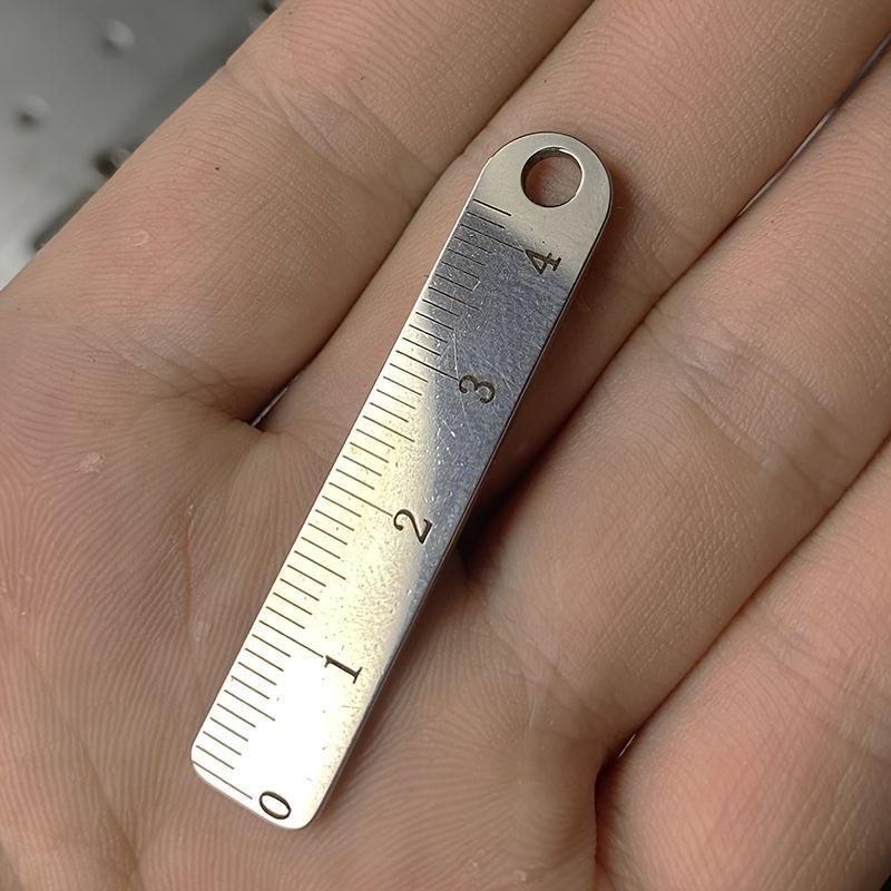 5pcs Stainless Steel Mini Ruler with Keychain, Portable Measuring Tool, White, for Office and School Supplies