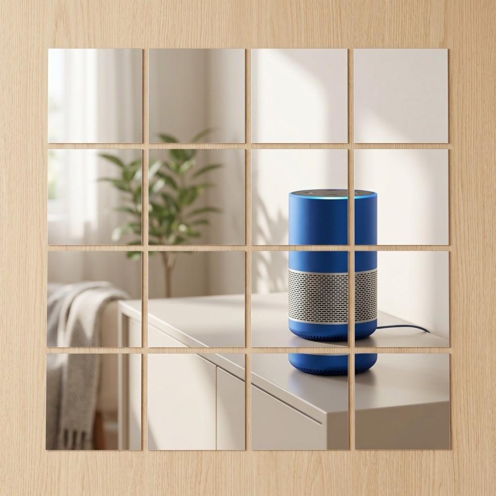 16pcs Sliver Self-adhesive Wall Mirror PVC Flexible Mirror Sheet  Home Renovation