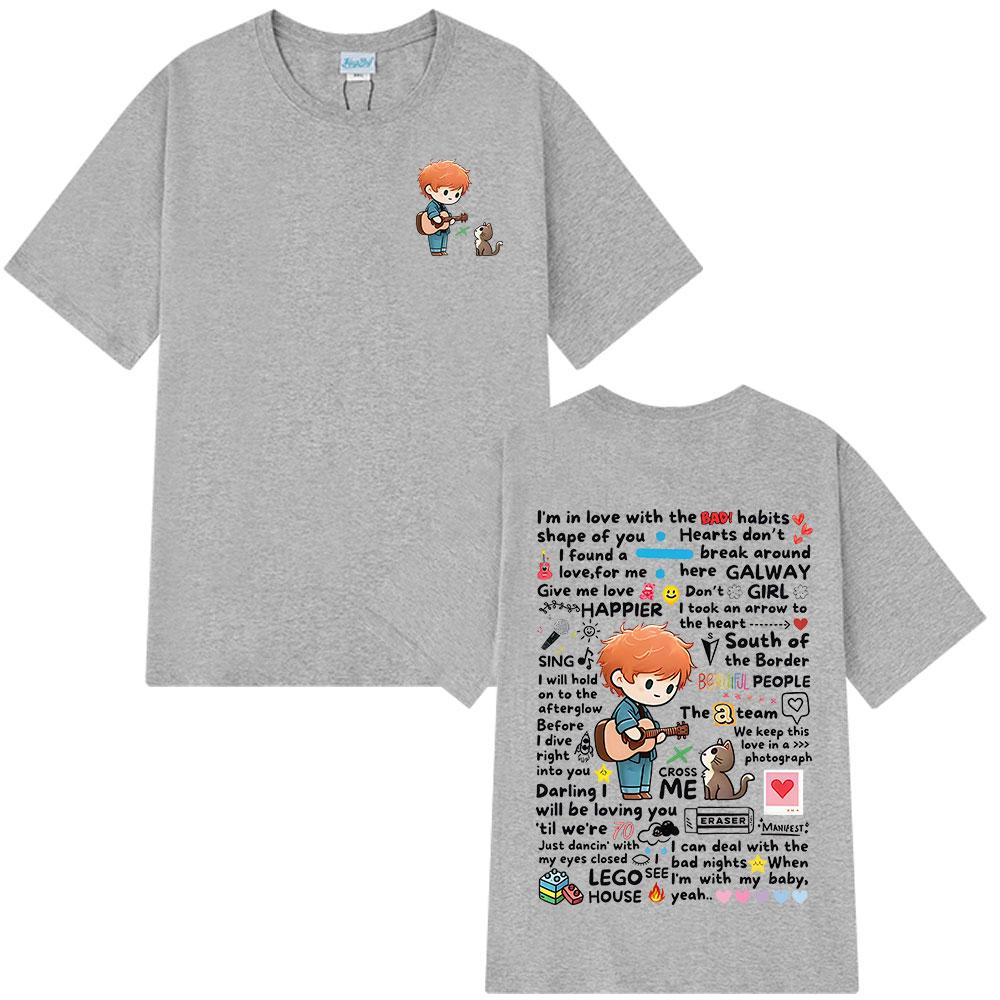 Ed Sheeran European Tour 2025 Graffiti Pattern Print T Shirt Men Women Cotton Casual Short Sleeve T-shirt Fashion Loose T-shirts