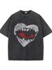 230G Washed, Mysterious Heart-Shaped Eye Print T-Shirt, High-Quality Wax Printed