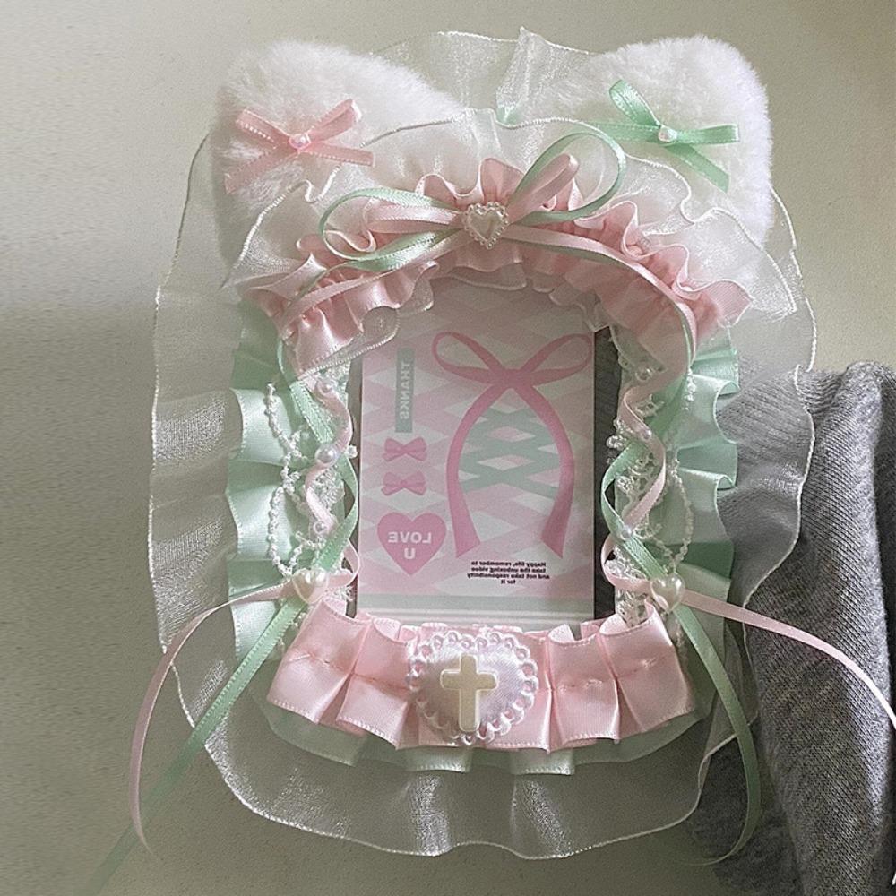 Kawaii DIY Card Holder Lolita with Ribbon Lace Photocard Case Handmade Idol Display Photo Protector Case Card