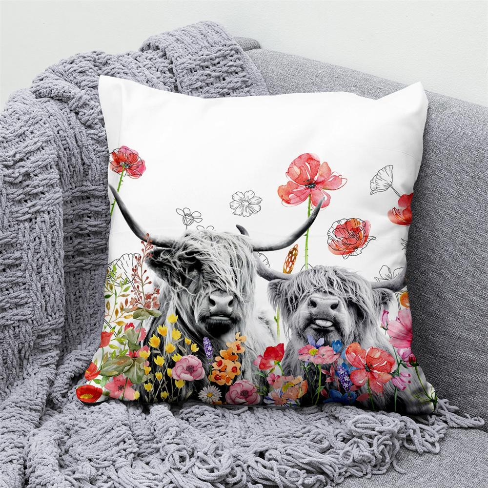 Juste De Coussin En Velours Animal Floral, Taie D'oreiller Décorative, Oreiller Pour La Maison, Canapé, Chambre, Voiture, Loup, Vache