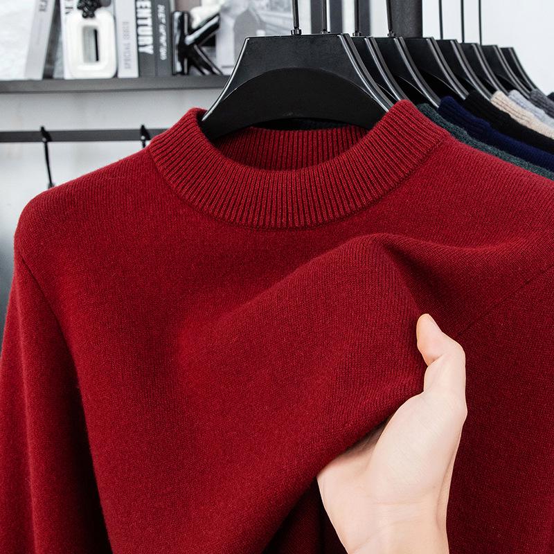 Men's 100% Pure Wool Round Neck Anti-Pilling Warm Pullover Sweater