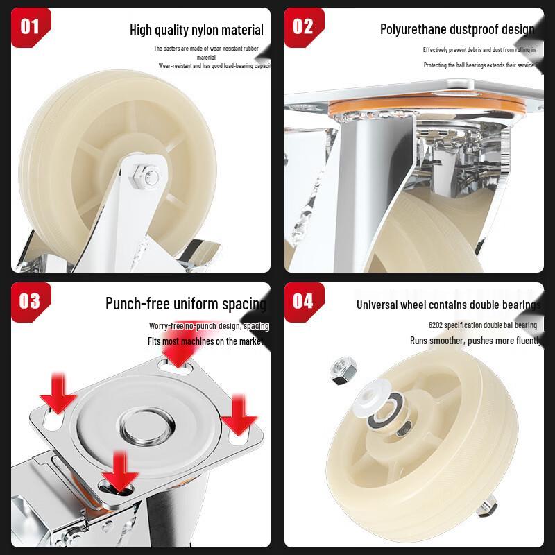 Jiongshi 4-inch Heavy-Duty Swivel Nylon Caster Wheel with Brake