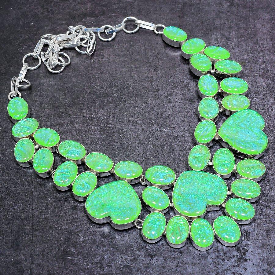 Natural Green Triplet Opal 925 Sterling Silver Jewelry Necklace 18" T0n92