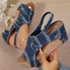 2024 New High Quality Denim Sandals Fish Mouth Open Toe Bag Instep Ankle Strap Wedge Sandals Summer Large Size Wedge Shoes