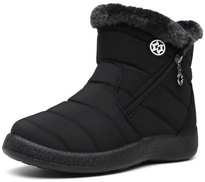 ZUSERIS Damen Winter Schneestiefel, Kurze Schaffellstiefel, Baumwoll-Schneestiefel, Rutschfest, Wasserabweisend, Warmes Fleecefutter, Lässiger Stil