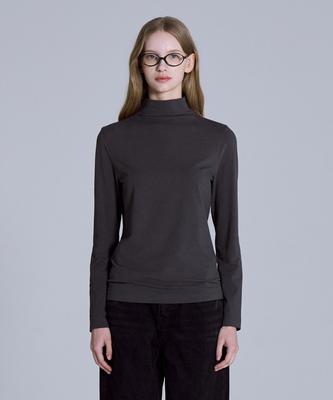 BASIC HOUSE Women'S High-Neck Stretch Long-Sleeve T-Shirt Gray Lats0219
