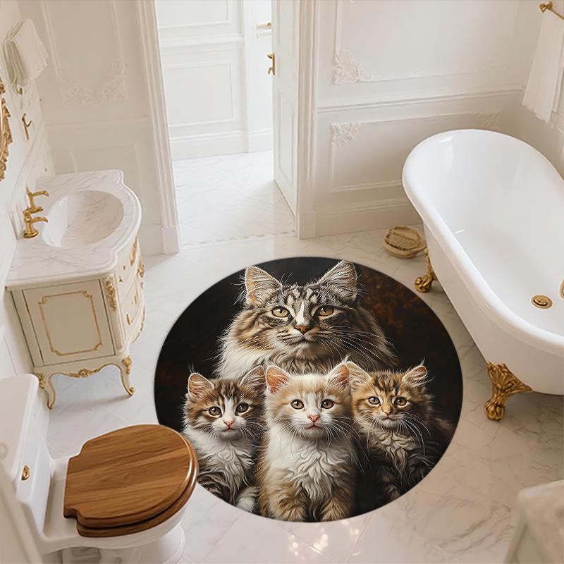 Black Maine Coon pattern round rug,Carpet Rug for Living Room Bedroom  Playroom ,Non-slip Floor Mat,Holiday Gifts and Birthday Gifts.