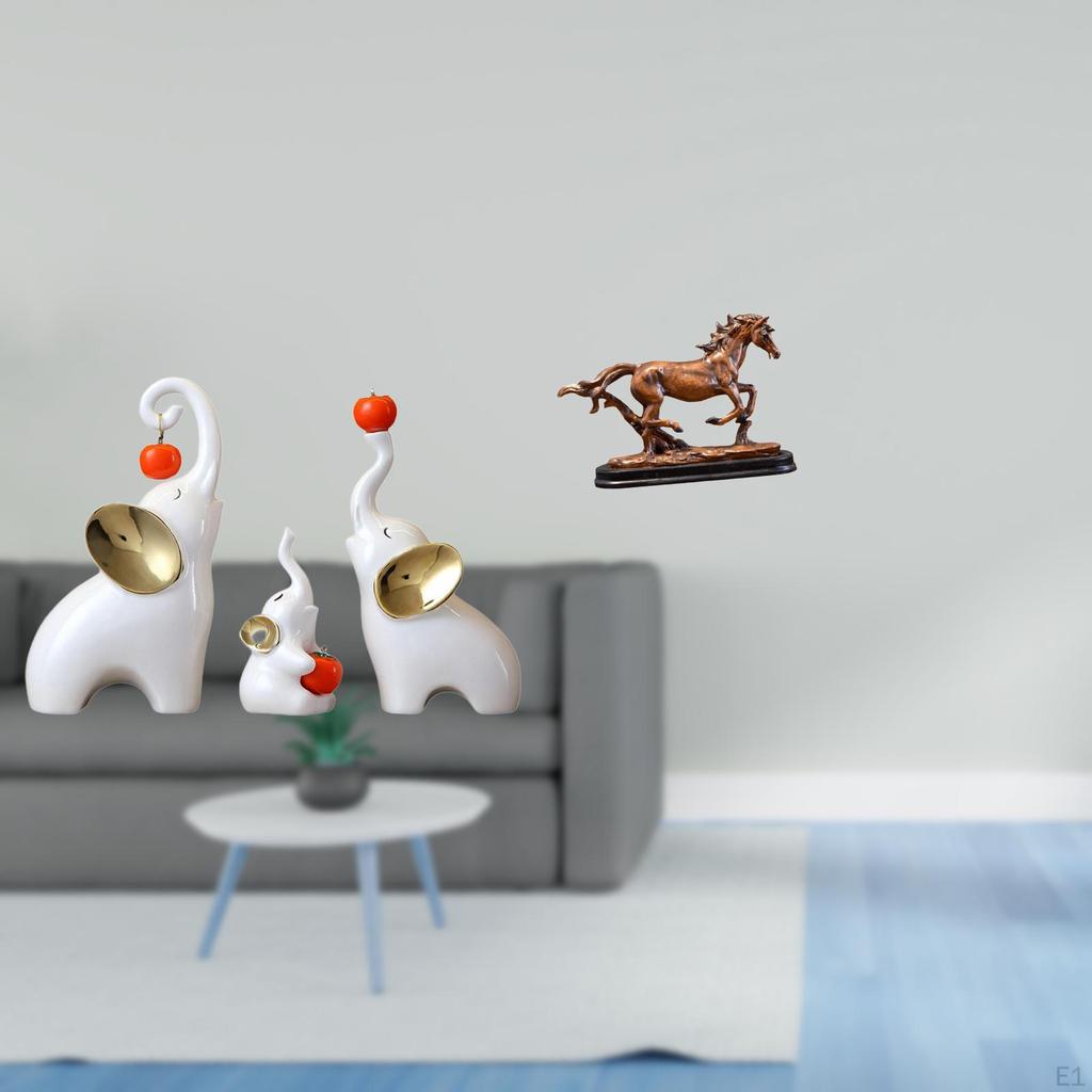 Elephant Family Sculptures And Horse Statue Figurines for Desk Living Room Bedroom Decoration