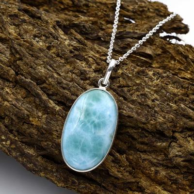 Natural Larimar Gemstone Necklace, Gift For Her, Boho Necklace, 925 Sterling Silver, Handmade Necklace, Birthstone Gift