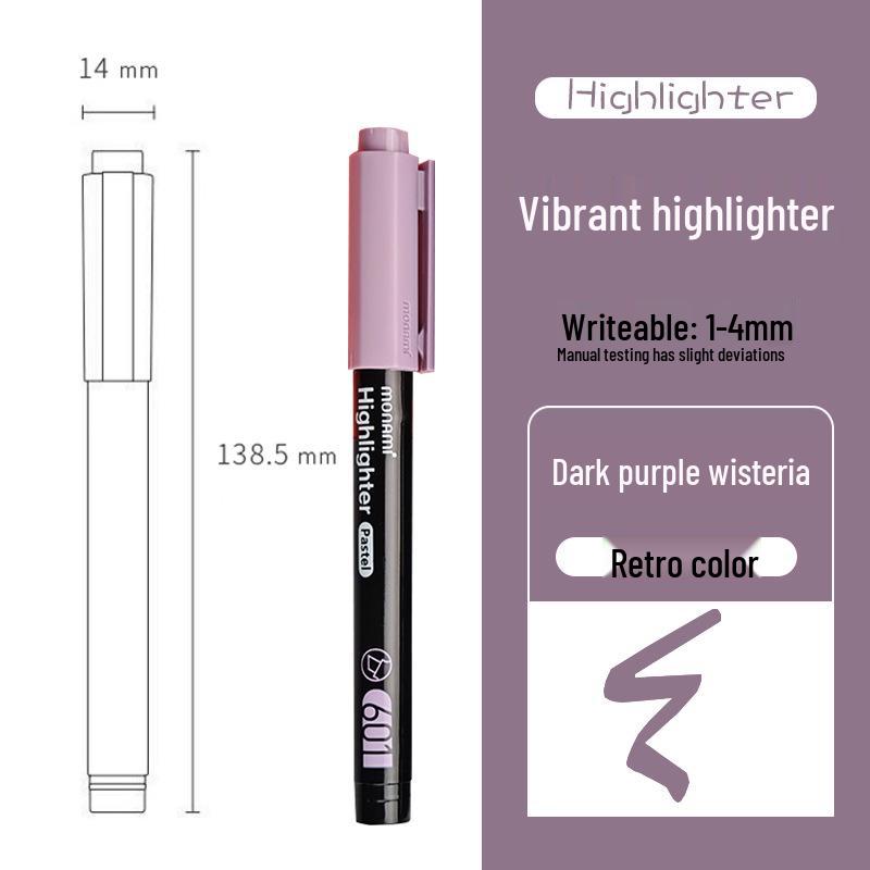 Monami 601 Korean Fluorescent Marker Pens, 12 Colors, Large Capacity, Creative Design (06021)