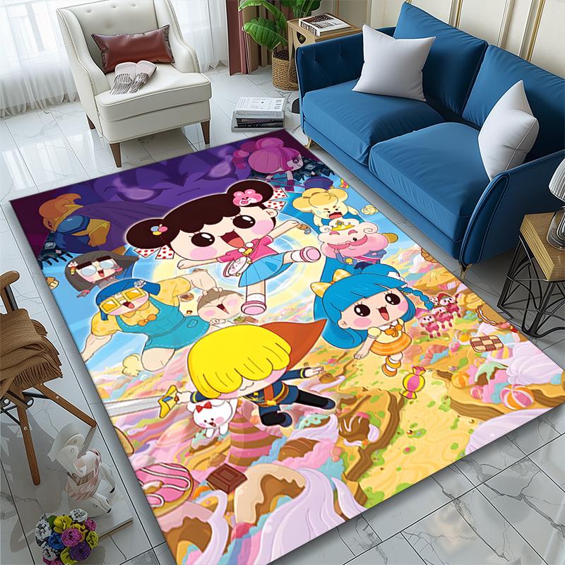 1pc Color Cartoon Girl Rug, Digital Printed Home Chair Sofa Mat, Durable Office Area Carpet, Beautiful Festival Decorations