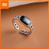 925 Sterling Silver Rings for Women Couple Minimalist Handmade Simple Black Stone Ring Fine Jewelry Gift Prevent Allergy