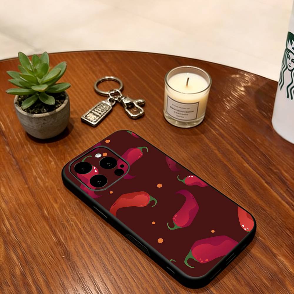 

Red Chili Pepper Phone Case For iPhone 17, 16,15,14,13,12,11 Plus,Pro Max, Others Soft Silicone Black Cover iPhone15Plus