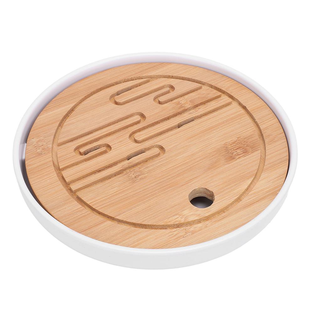 Round Tea Tray Simple Compact Chinese Kung Fu Wooden Water Storage Drainage Tea Tray for Office