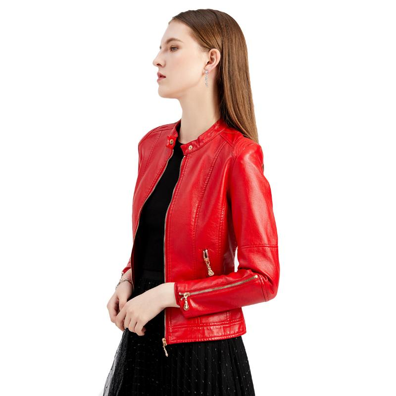 Fashion Women's Leather Jacket PU Leather Short Coat Stand Collar Jacket Women's Spring and Autumn Thin Leather Jacket