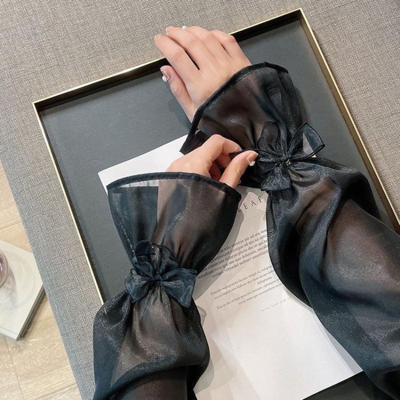 Plus Size Women's Quick Drying UV Protected Arm Sleeves; Ice Silk Arm Warmer Gloves with Sunscreen Bow Tie Design.