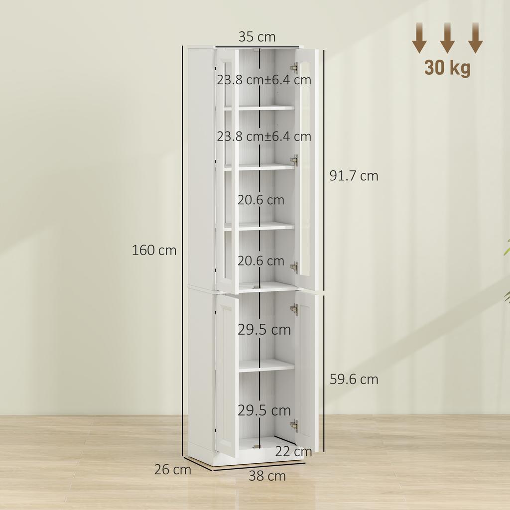 Tall Bathroom Storage Cabinet, 6-Tier Slim Bathroom Cabinet with Adjustable Shelf, 4 Soft-Close Doors, White