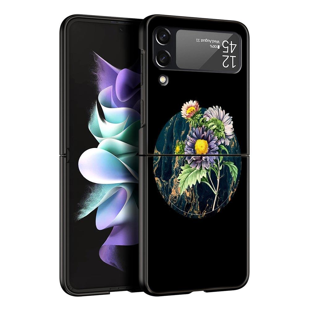 

Чехол для телефона с винтажным цветочным ботаническим мрамором для Samsung Galaxy Z Flip 3 4 5, черный, складной, твердый, защитный чехол Samsung Z Flip 5