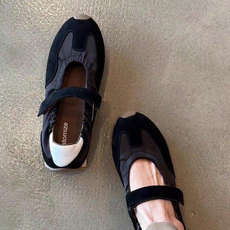 

Cowhide version! 2025 new niche German training Forrest Gump shoes ballet Velcro sports platform Mary Jane shoes women 40