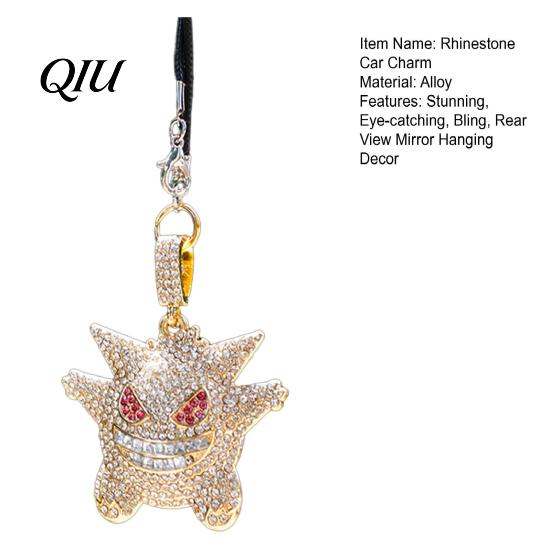 Holiday Gift for Car Lovers Bling Accessories, Cute Rhinestone Devil Rear View Mirror Alloy Hanging Pendant Charm, Halloween Auto Interior Vehicle