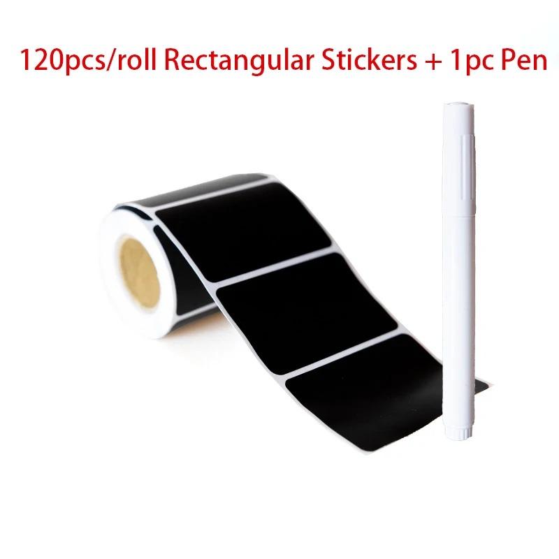 120 Stück Schwarze Wasserdichte Wiederverwendbare Etikettenaufkleber mit Weißer Kreide für Einmachgläser, Bastelraum, Lagerräume, Glasflaschen, Organisation