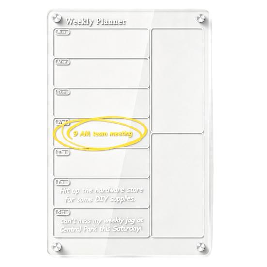 Wall Mounted Memo Board Acrylic Magnetic Dry Erase Calendar for Fridge, Clear Monthly/Weekly Meal Family Task Planner Whiteboard with 6 Markers