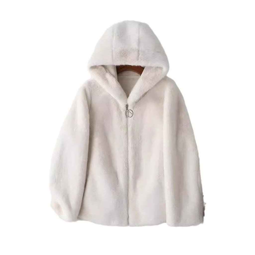 2024 Women's Short Hooded Winter Coat - Thickened Golden Mink Fleece, Eco-Friendly Faux Fur Jackets