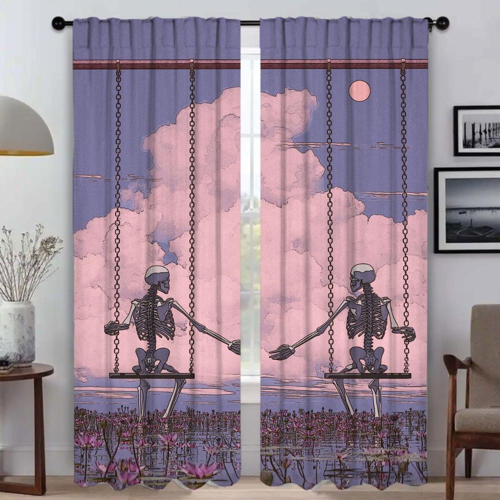 Love Skeleton Blackout Curtain for Room 2 Panel Curtains Child Room Home Interior Curtains Partition Shades Tulle for Bedroom