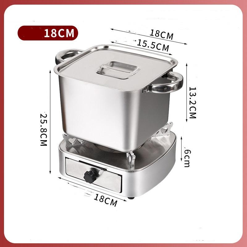 Deep square small hotpot shank pot spicy grade dedicated stainless steel alcohol stove China small hot pot marmite de cuisine