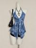Top Halter Mariposa Azul Retro Americano - Dobladillo Irregular Estilo Fresco Camisola