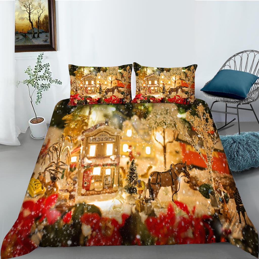 3D Christmas Bedding Set Santa Claus Down Duvet and Pillowcase 2/3 Pieces Christmas Festive Atmosphere Home Decoration