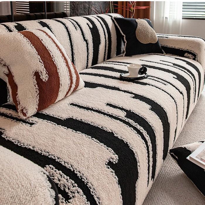 Zebra Muster -Moderne Sofahülle Neue Winter Plüsch Sofahülle All-Inclusive Universelles Set Kratzfestes Katzenkratz-Sofaabdeckungspolster 1 Seater 90-140cm