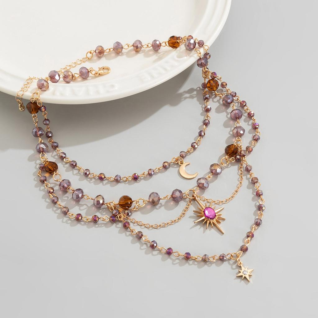 Snygg oregelbunden månpendelhalsband med tofsar Justerbar längd Choker Flerlagershalsband för trendiga kvinnor